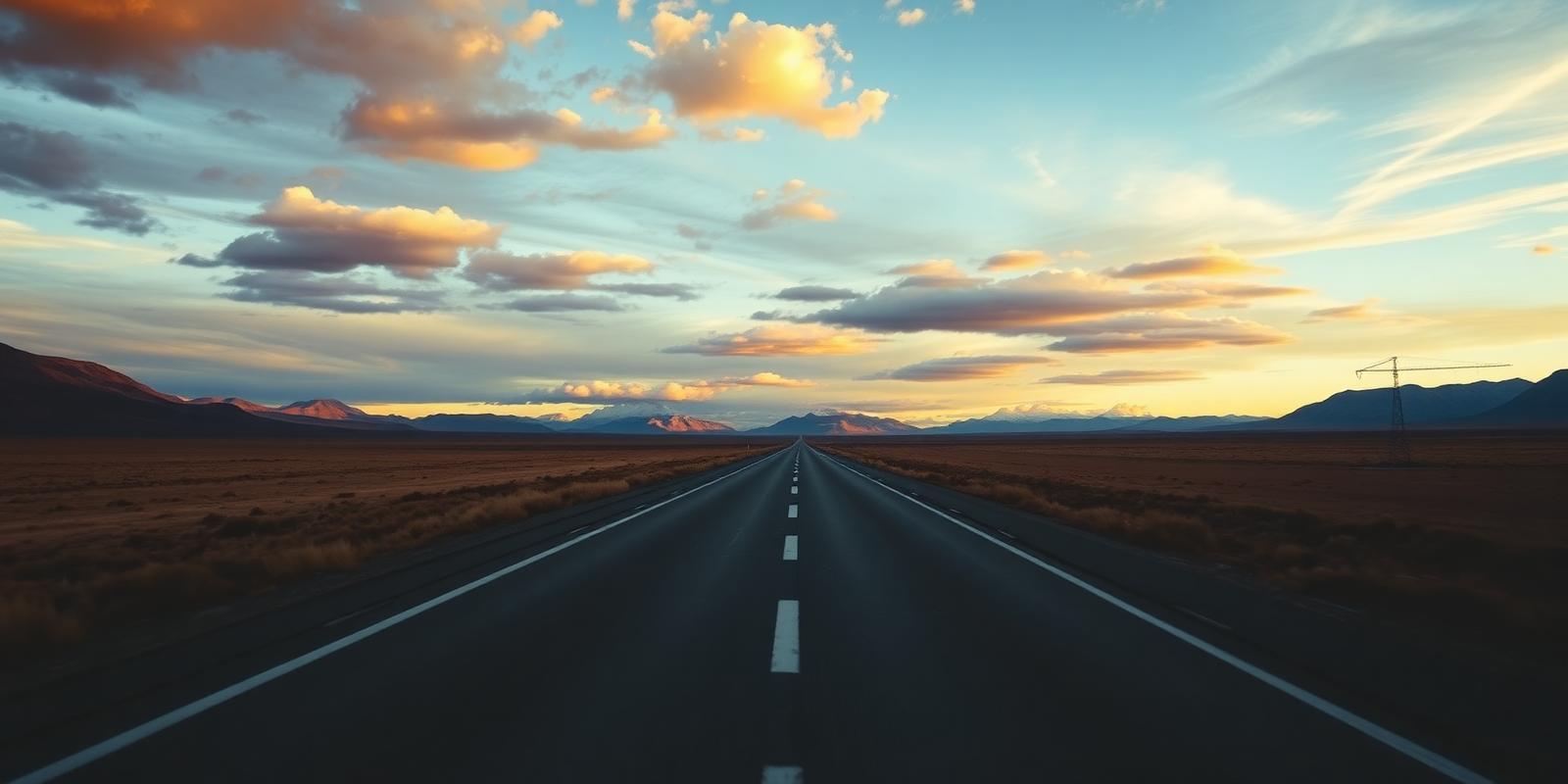 Ruta infinita en la estepa patagónica al atardecer