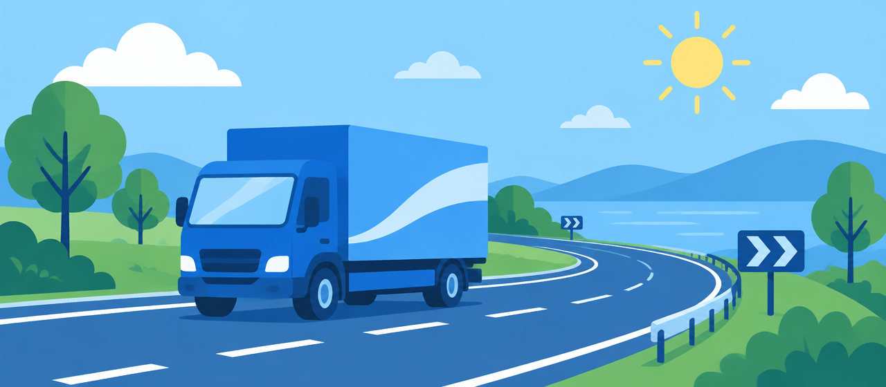 Ilustración de camión de carga recorriendo una ruta
