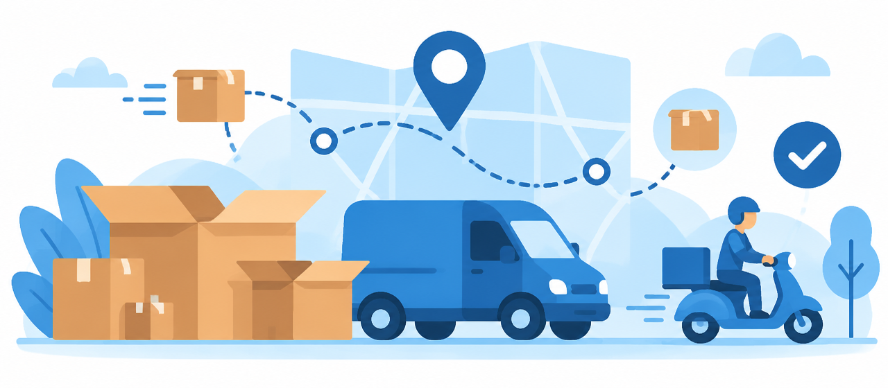 Ilustración de paquetes para ecommerce y distribución mayorista entre empresas